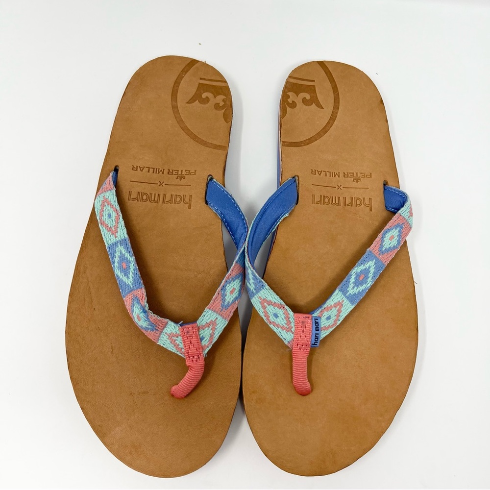 Hari Mari x Peter Millar leather textile sandal size 9 blue